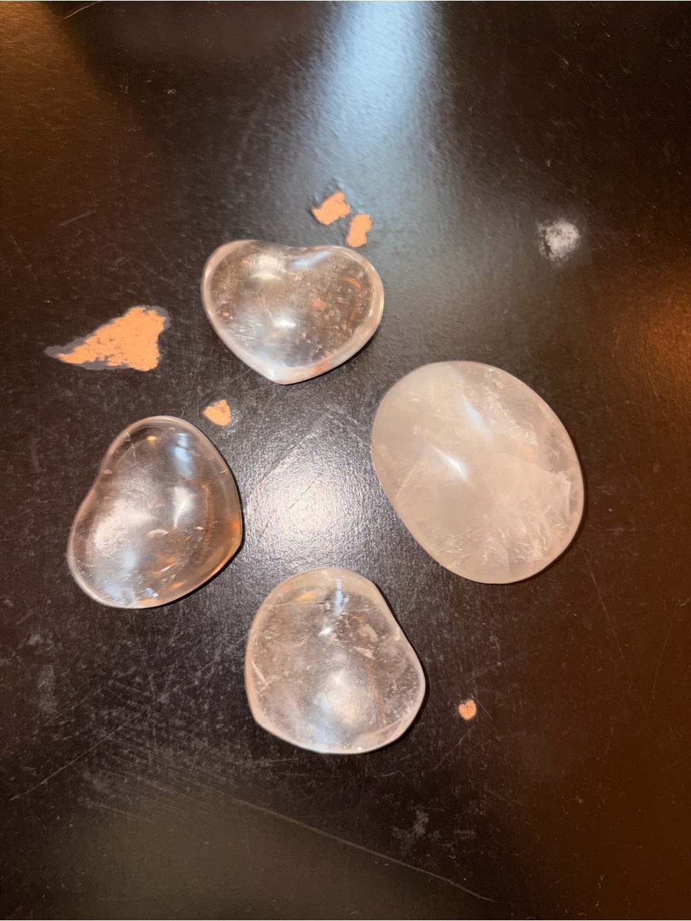 Clear Rose Quartz Heart and Palm Stones bundle